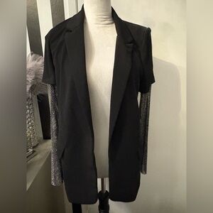 Black Blazer with Rhinestone Diamonte Sleeves